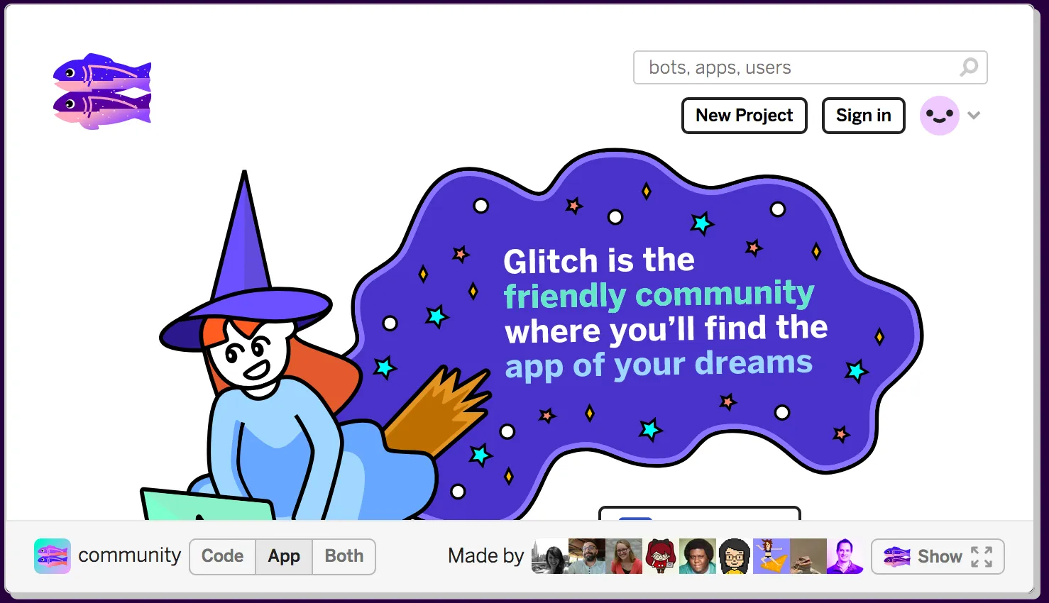Screenshot of Glitch.com community site